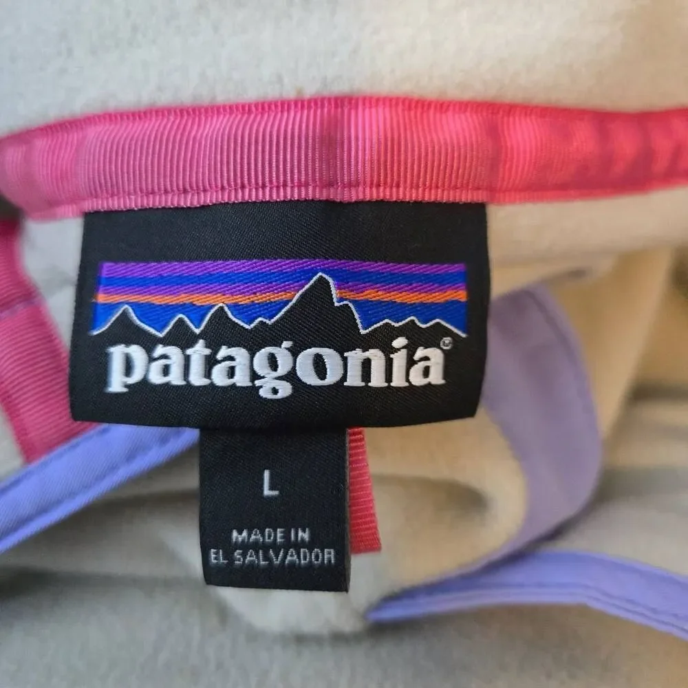 Patagonia Women's Size Large Micro D Snap T Pullover Beige Purple Fleece